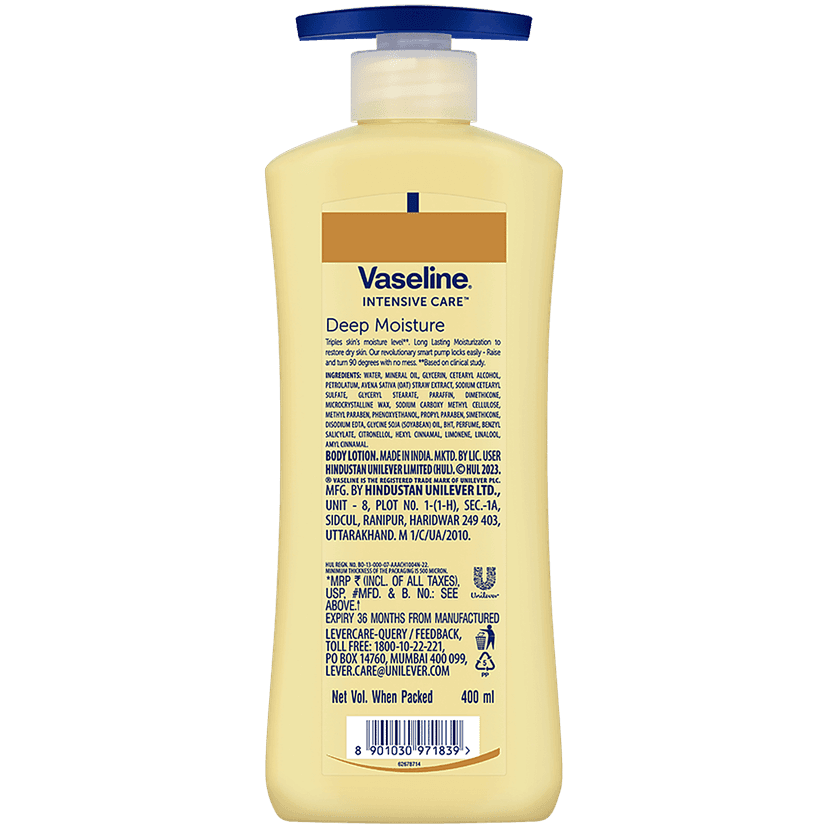 Vaseline Intensive Care Deep Moisture Body Lotion - Dry Skin, With Pure Oat Extract, Long Lasting Moisturisation, 400 Ml view 2