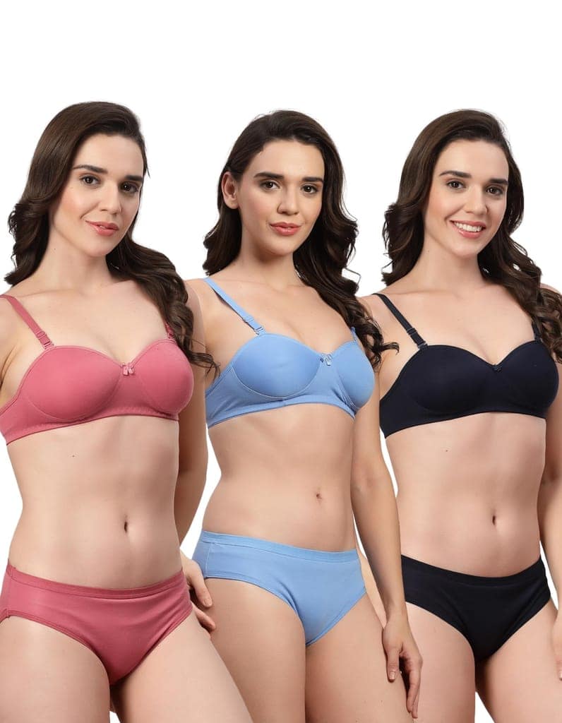 ADORNSTAR Bra Panty Set Sexy Lingerie Set for Women Pack of 3 Pink