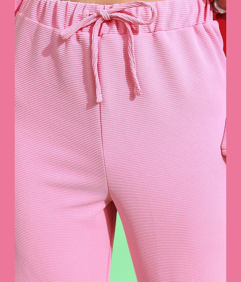 Tokyo Talkies Women Solid Shirt With Trousers Co-Ord Set ( Pink ) view 7