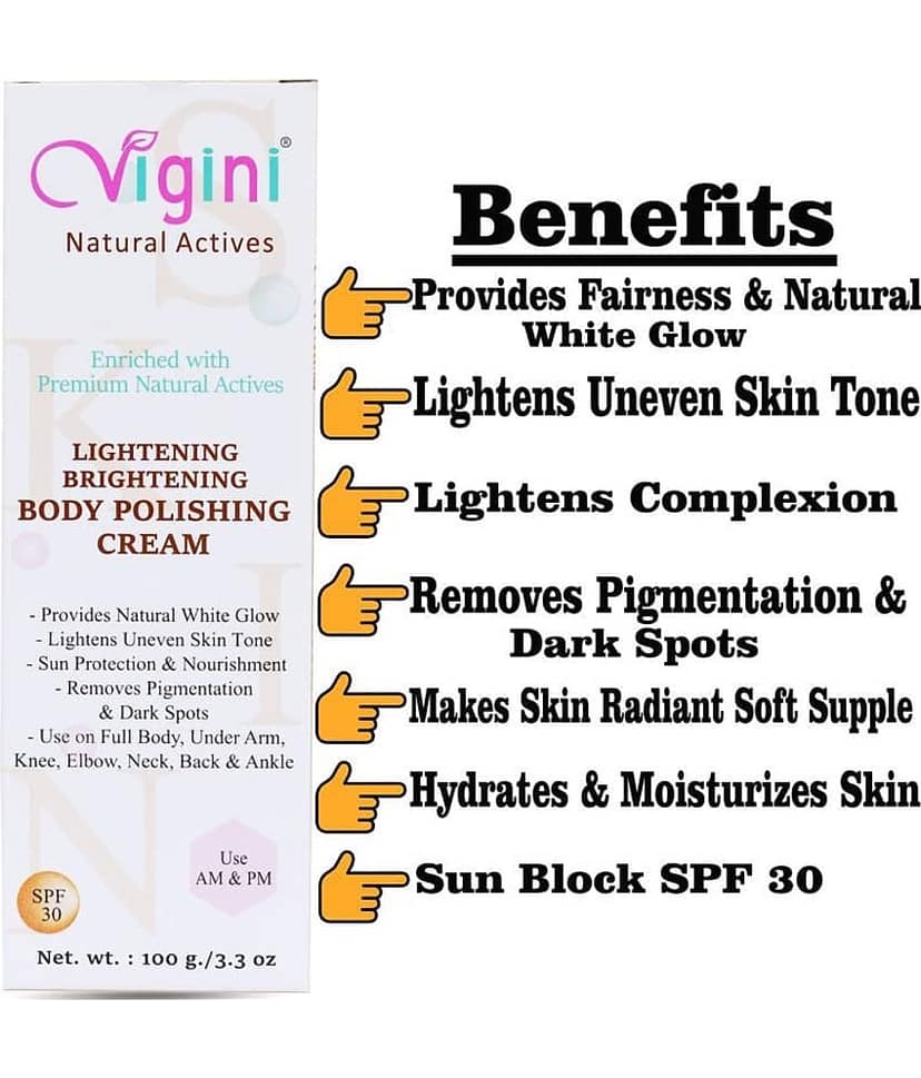 Vigini Skin Whitening Goree Fairness Cream Scrub Pigmentation Brightening Beauty Glow Dark Spot Face Serum SPF 30 100 g view 2