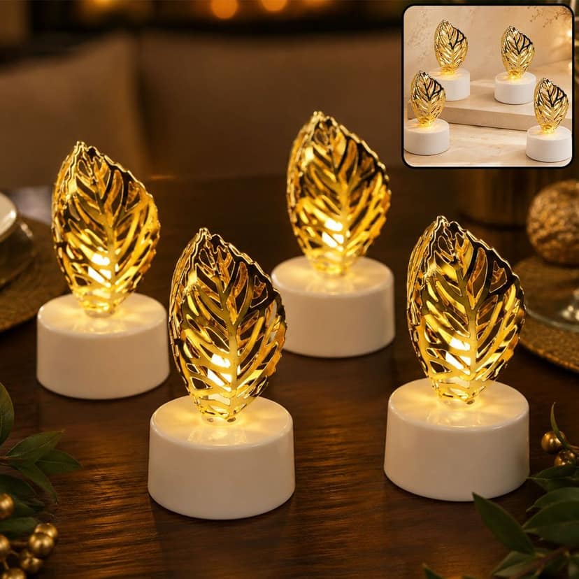 Golden Leaf LED Candles – Set of 4 Flameless Decorative Lights view 2