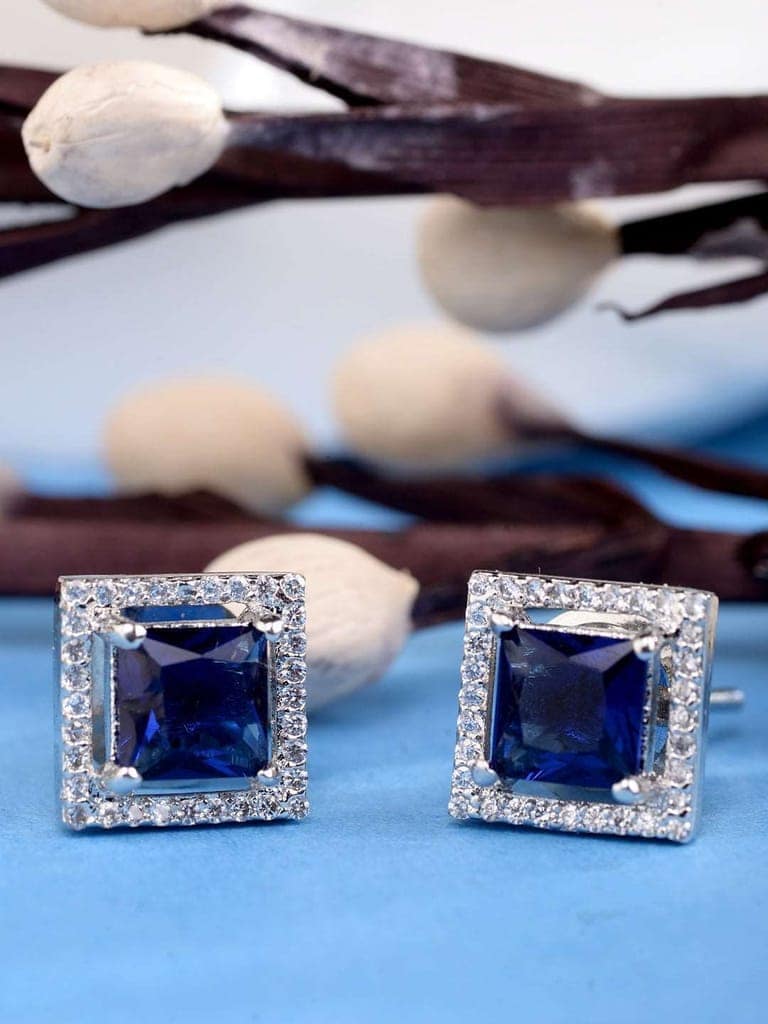 Blue Square Studs Earrings view 5