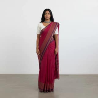 Narayanpet Handloom Cotton Saree in Rani Pink with Chikki Paras Border