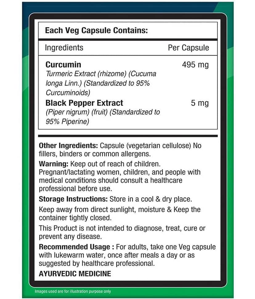 NourishVitals Curcumin 95% Curcuminoids, 500 mg Turmeric with Piperine Extract Supplement, 60 Veg Capsules view 2