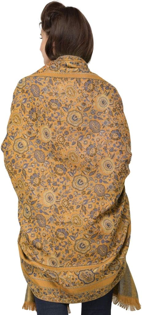 Butterscotch Jamawar Shawl with Woven Flowers in Multicolored Thread view 4