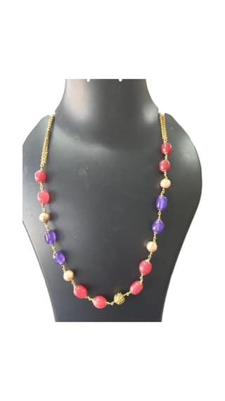 Elegant and Stylish Pink and Purple Beaded Necklace with Gold Plated Beads"