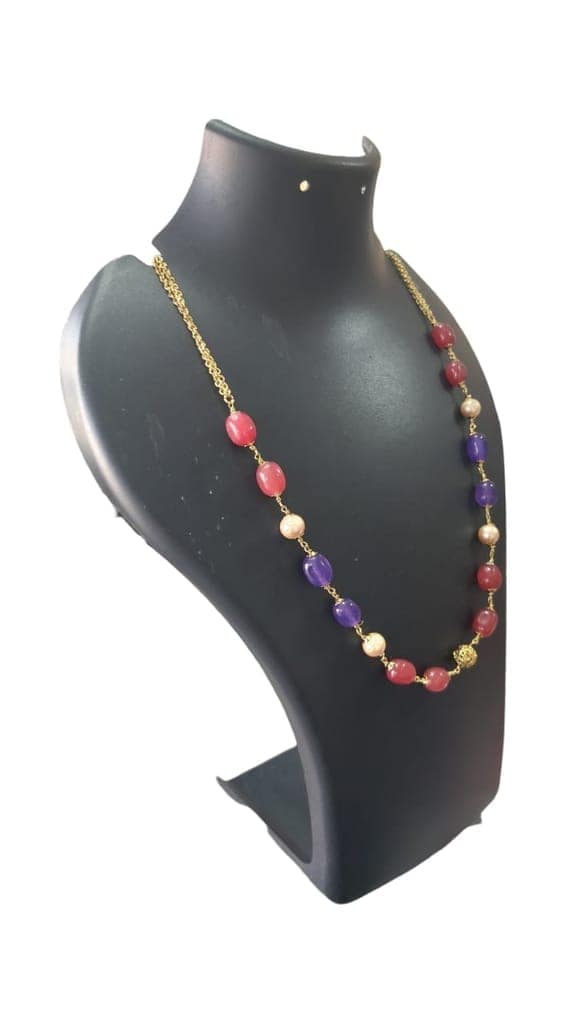 Elegant and Stylish Pink and Purple Beaded Necklace with Gold Plated Beads" view 2