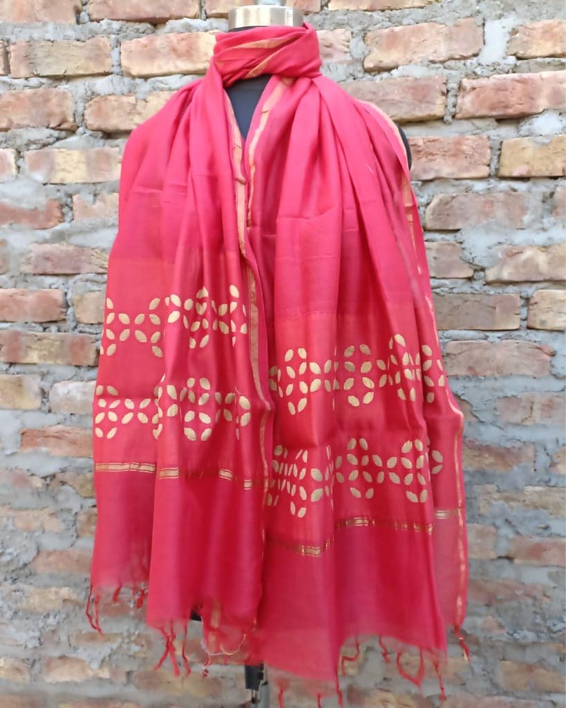 Chanderi Silk Dupatta Rose Pink Color Applique Work-5302 view 2