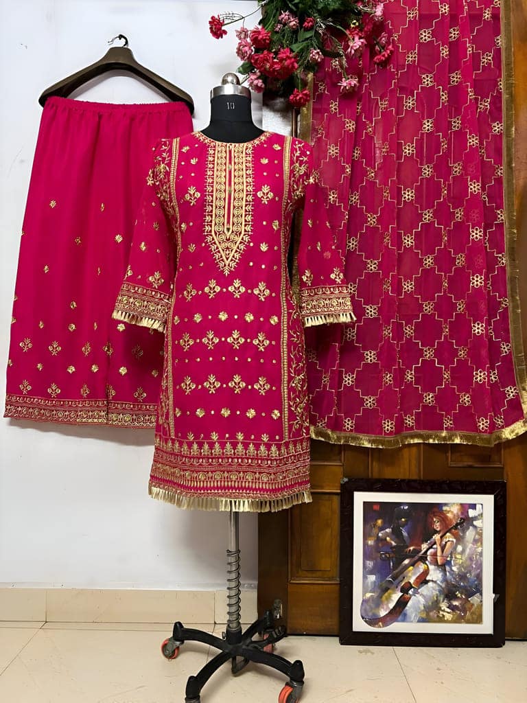 Pink Maroon Palazzo Suit Set Ready to wear indian salwar kameez Dupatta for women anarkali designer pakistani dresses Festival 3 piece view 6