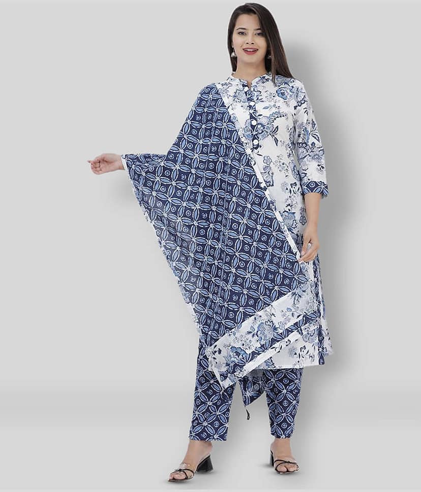 HIGHLIGHT FASHION EXPORT - White Straight Cotton Women's Stitched Salwar Suit ( Pack of 1 )