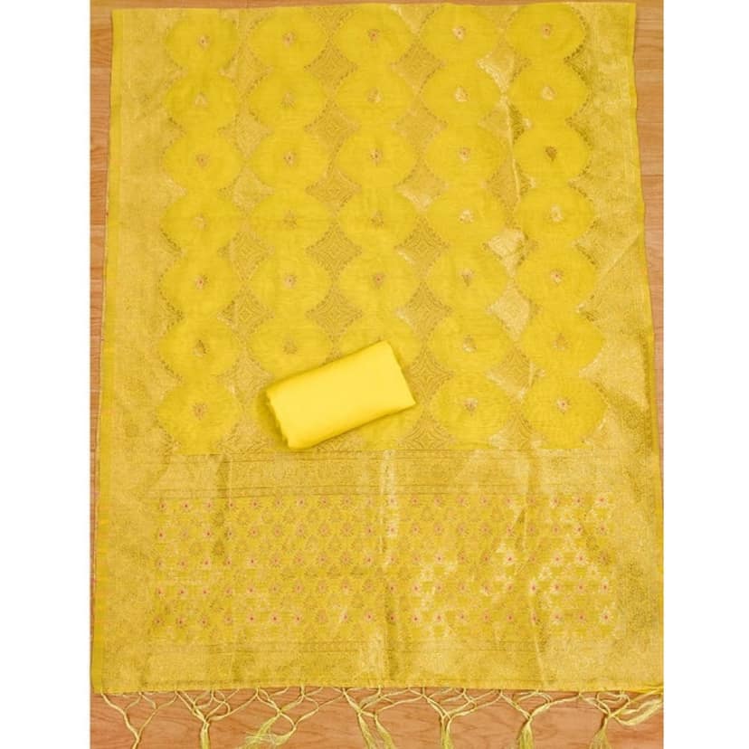 womens banarasi silk printed unstitched salwar suit material with dupatta yellow pid62678 view 2