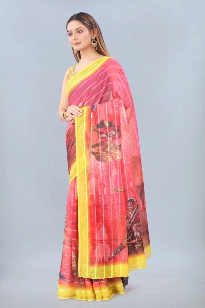 Silk Zone Women's Cotton Digital Print Zari Sequin Woven Black Saree view 2