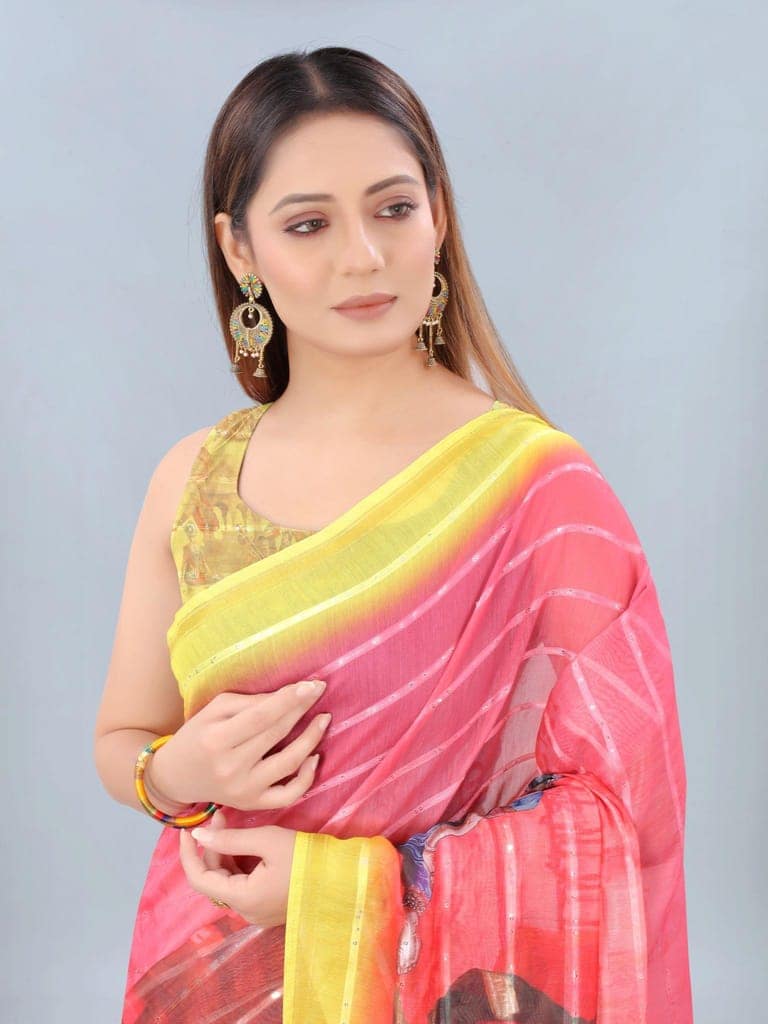Silk Zone Women's Cotton Digital Print Zari Sequin Woven Black Saree view 3