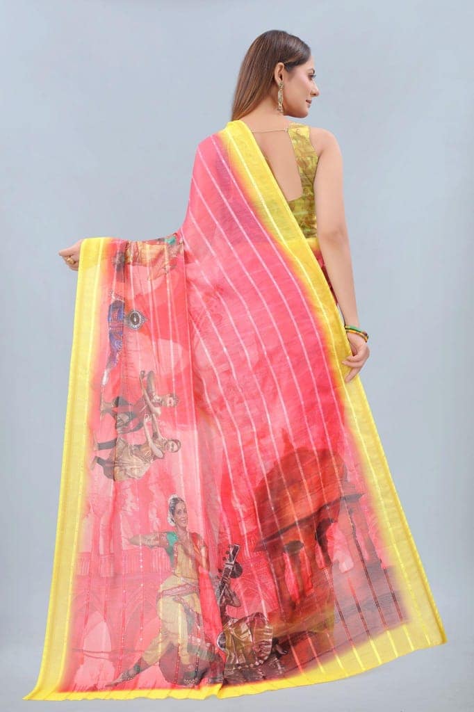 Silk Zone Women's Cotton Digital Print Zari Sequin Woven Black Saree view 4