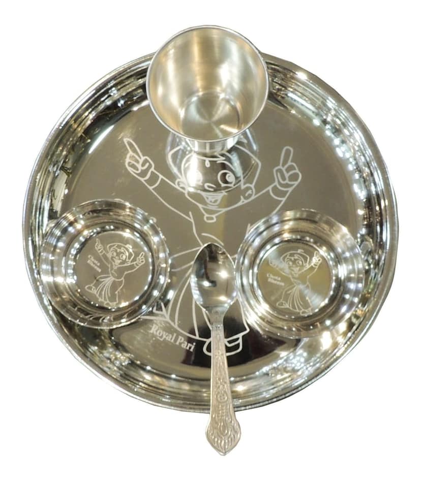 Steel Laddu Gopal Bhog Thali | Laddu Gopal Bhog Plate | Steel Krishna Pooja Thali, Height : 1 Inch (SMAS117 D) view 2