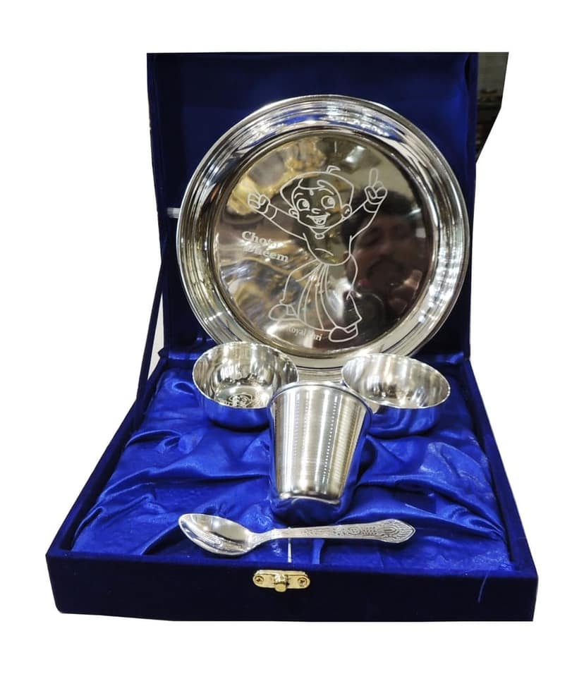 Steel Laddu Gopal Bhog Thali | Laddu Gopal Bhog Plate | Steel Krishna Pooja Thali, Height : 1 Inch (SMAS117 D) view 3