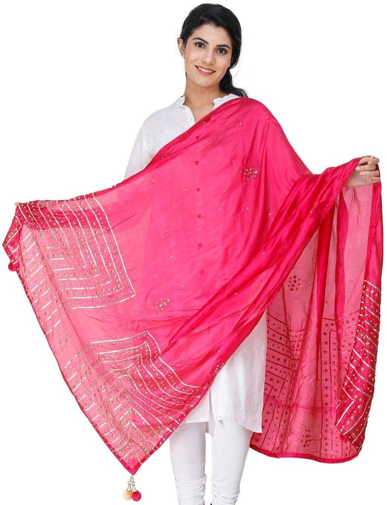 Love-Potion Silk Dupatta From Amritsar with Gota Patti, Floral Beads and Velvet Tassels on Edges view 2
