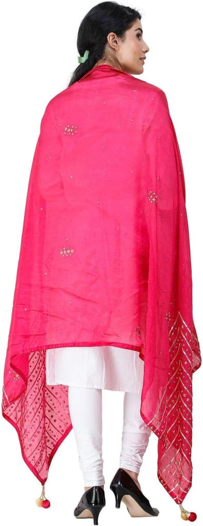 Love-Potion Silk Dupatta From Amritsar with Gota Patti, Floral Beads and Velvet Tassels on Edges view 4