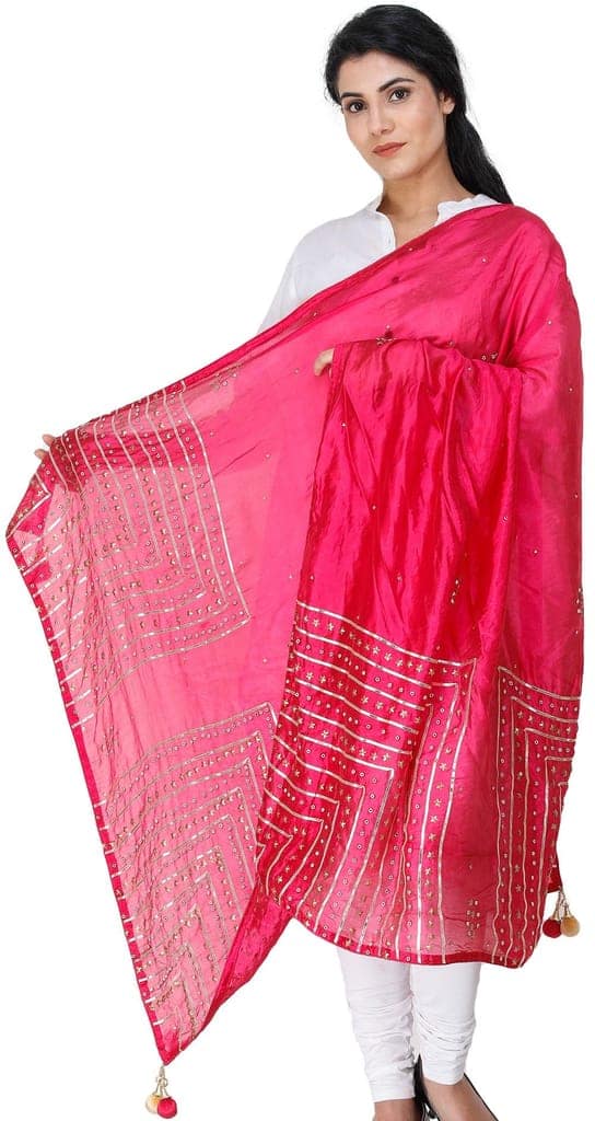 Love-Potion Silk Dupatta From Amritsar with Gota Patti, Floral Beads and Velvet Tassels on Edges view 5