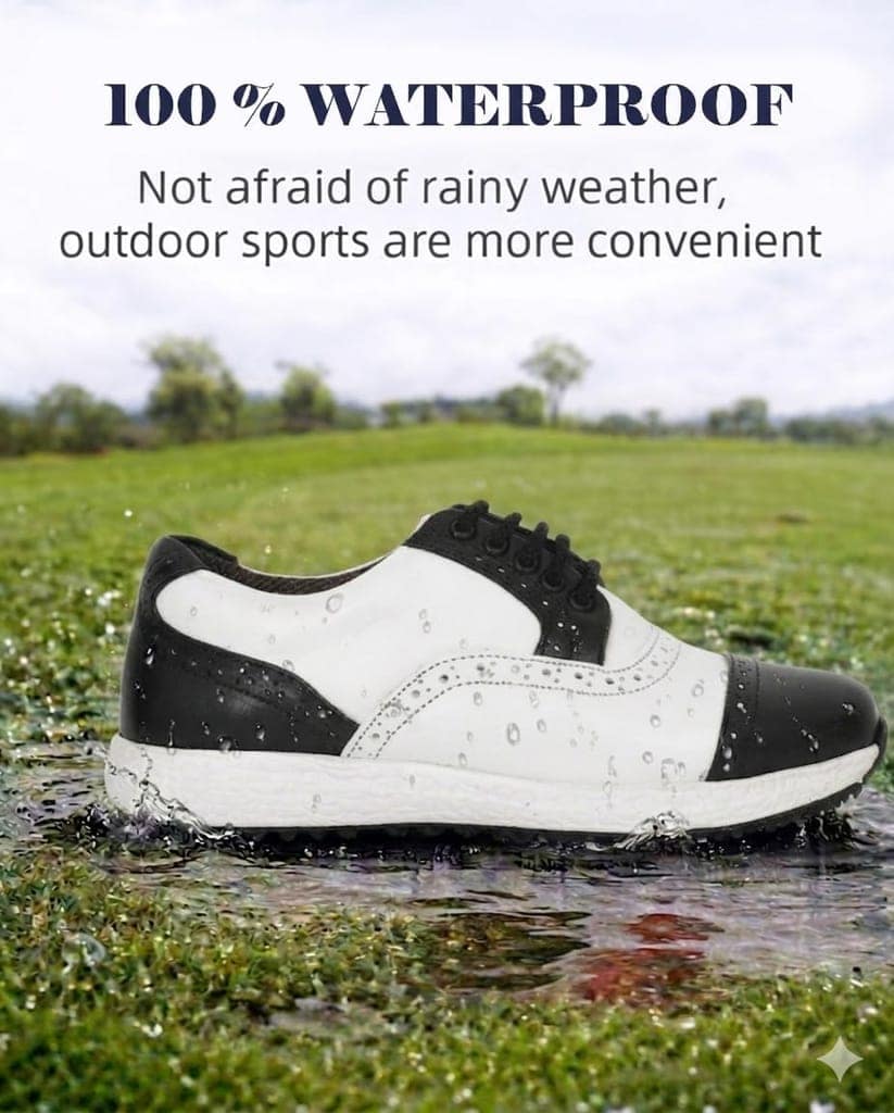 HITCARO® Men's Genuine Leather Lace-up Professional 100% Waterproof Premium Gold Golf Shoes PR-5407 view 2