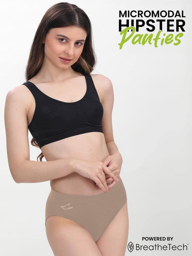 Freecultr Women’s Micromodal Mid-Rise Hipster | Super Soft & Breathable Fabric | Medium Rear Coverage | Comfortable Stretch Elastic | Pack of 3 |Color - Pink,Avocado Green,Coffee view 8