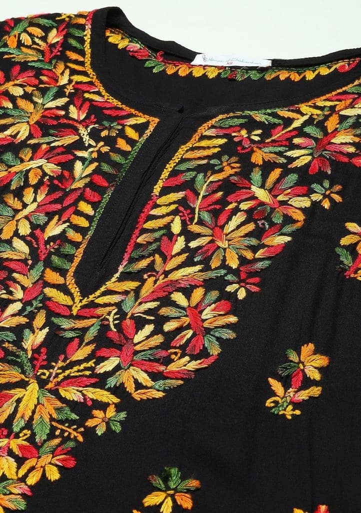 Rayon Chikankari Solid Women's Long Kurta - Black view 2