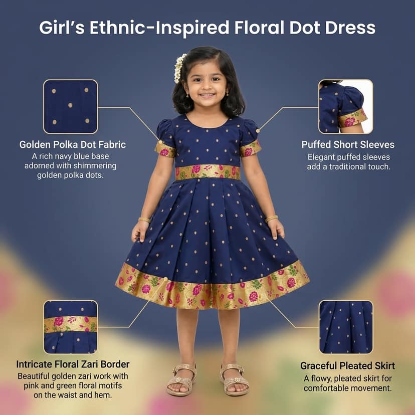 luster Frock taffata-Paithani Age (0 to 5) (6-12 Months, Navy Blue) view 4