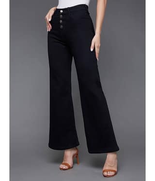 Miss Chase - Black Denim Wide Leg Women's Jeans ( Pack of 1 )