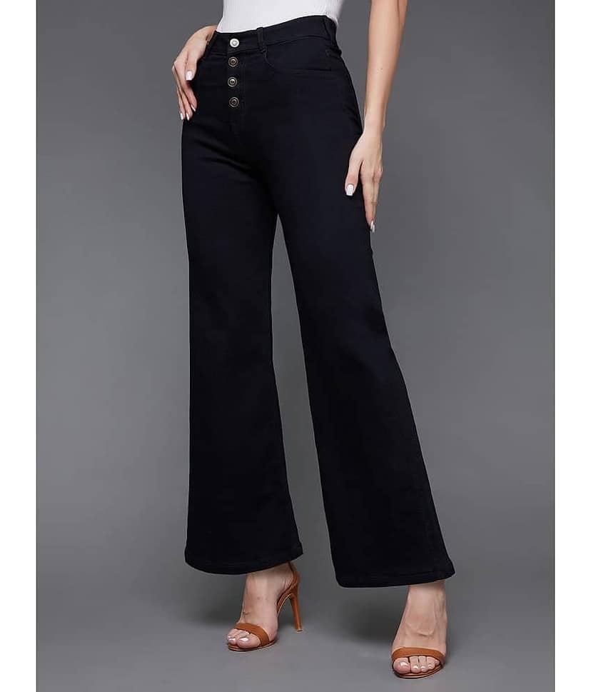 Miss Chase - Black Denim Wide Leg Women's Jeans ( Pack of 1 )