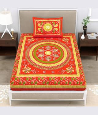 ABHACLOTHO Cotton 1 Single Bedsheet with 1 Pillow Cover ( Blue )