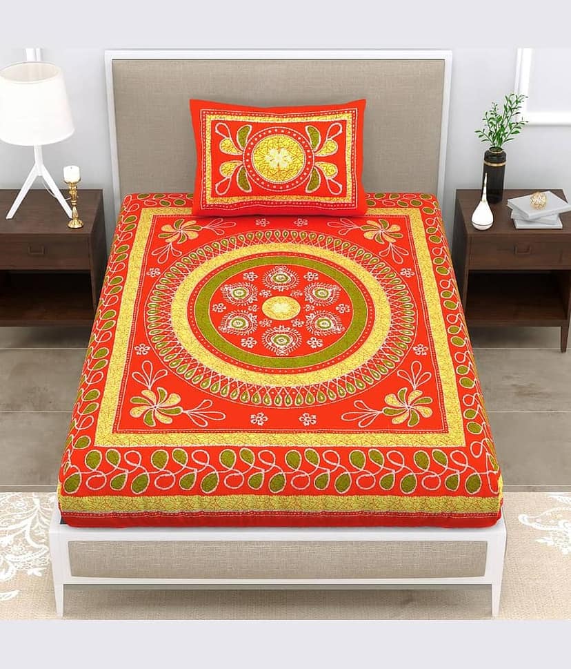 ABHACLOTHO Cotton 1 Single Bedsheet with 1 Pillow Cover ( Blue )