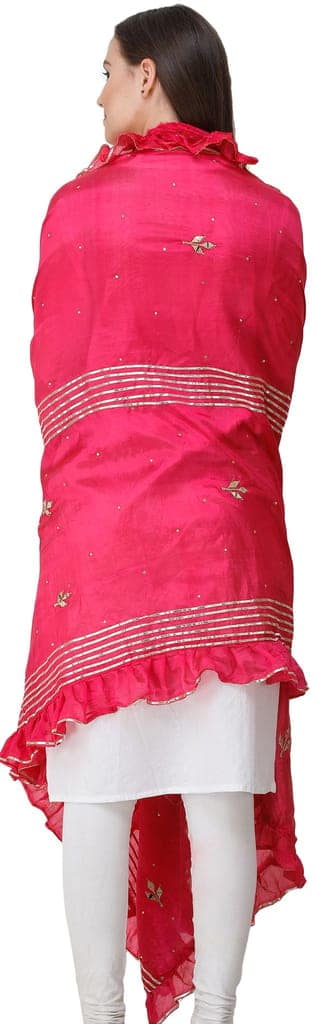 Bright-Rose Dupatta from Amritsar with Gota Patches and Frill Border view 4