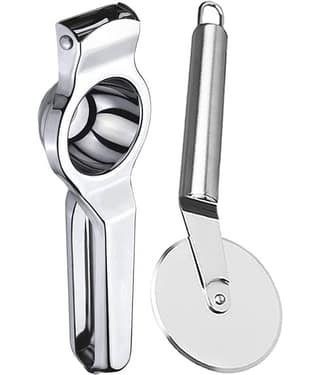 OC9 Silver Stainless Steel Lemon Squeezer+Pizza Cutter ( Set of 2 )