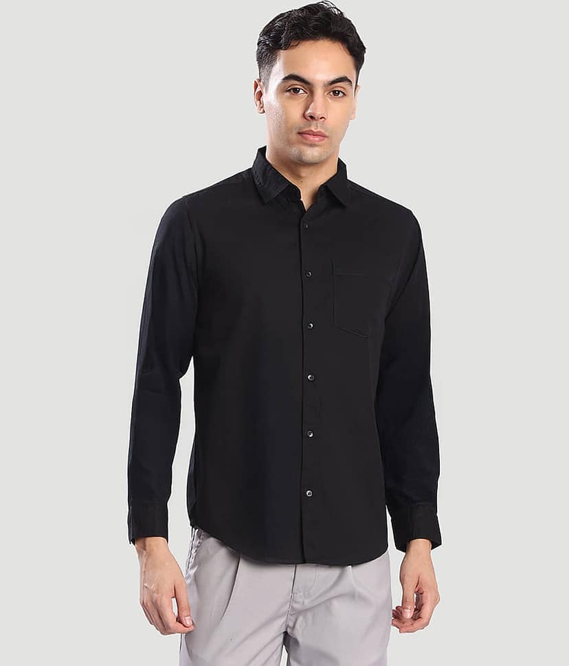 IVOC 100% Cotton Regular Fit Solids Full Sleeves Men's Casual Shirt - Black ( Pack of 1 ) view 3