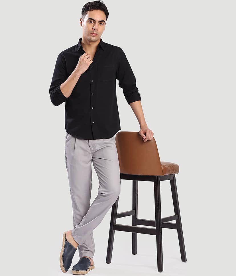 IVOC 100% Cotton Regular Fit Solids Full Sleeves Men's Casual Shirt - Black ( Pack of 1 ) view 7