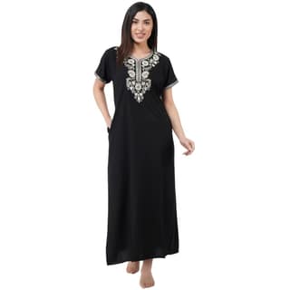 KOI SLEEPWEAR Premium Women White SIX Flower Embroidery Night Gown Lizzybizzy Cotton Nighty Maxi