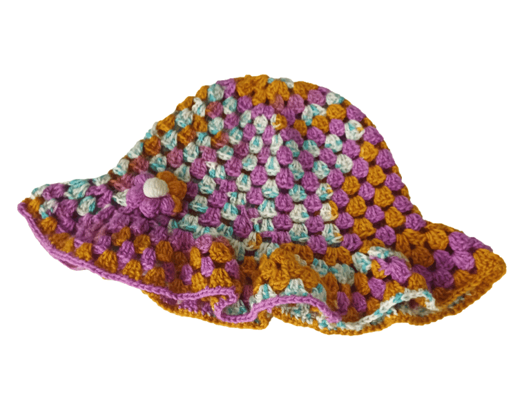 Handmade Crochet Sun Hat with Flower Button – Multicolor view 2