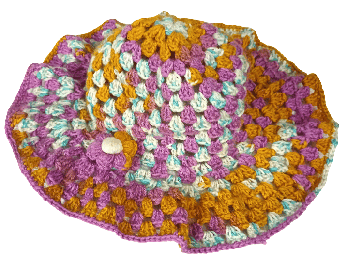 Handmade Crochet Sun Hat with Flower Button – Multicolor view 3