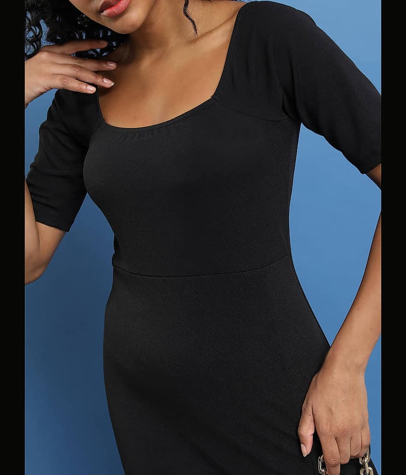 Ketch Women Polyester Solid Bodycon Dress ( Black ) view 2