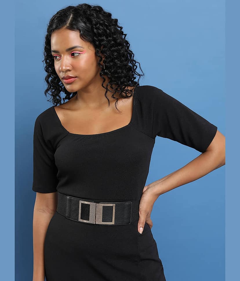 Ketch Women Polyester Solid Bodycon Dress ( Black ) view 6