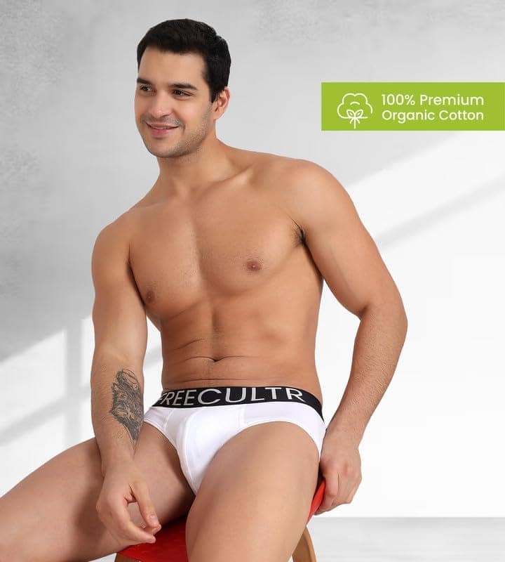 FREECULTR Men's Underwear Organic Cotton (Ultrasoft Waistband) Premium Snug-Fit Brief Pack of 1-White view 3