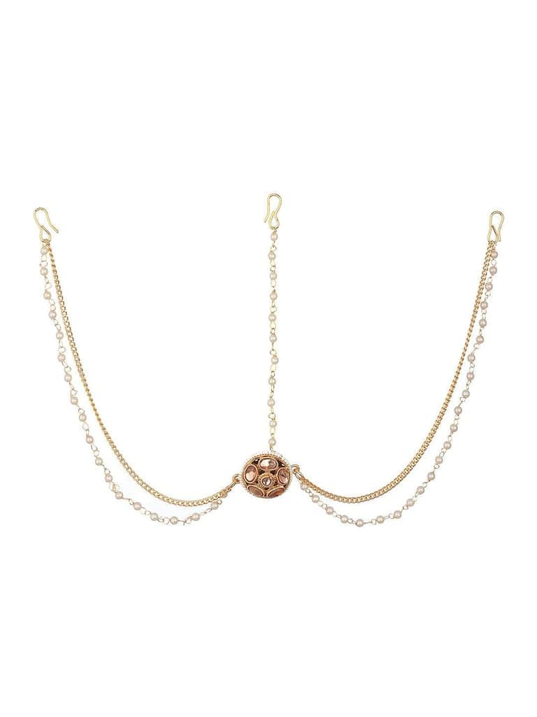 Gold Plated White Kundan Studded Pearl Beaded Borla Mathapatti view 6