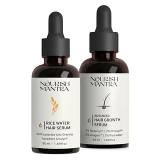 Nourish Mantra Hair Care Combo Anti-Greying Rice Water Serum & Advanced Hair Growth Serum/ Curbs Premature Hair Greying/ Prevents Hair Fall & Thinning/ Promotes Hair Regrowth/ 50 ml each
