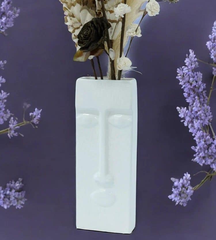 Elegant White Ceramic Face shape Vase for Home Decor