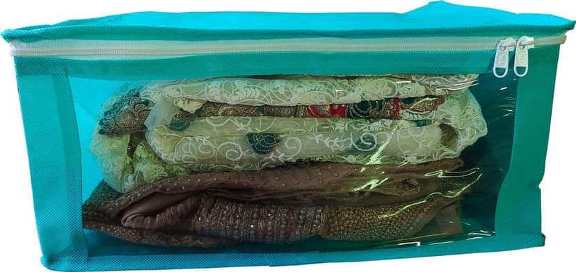 Non Woven Fabric Multi-Purpose Storage Bag/Saree Cover/Clothes Organiser for Wardrobe Set with Transparent Window (Pack of 4) view 5