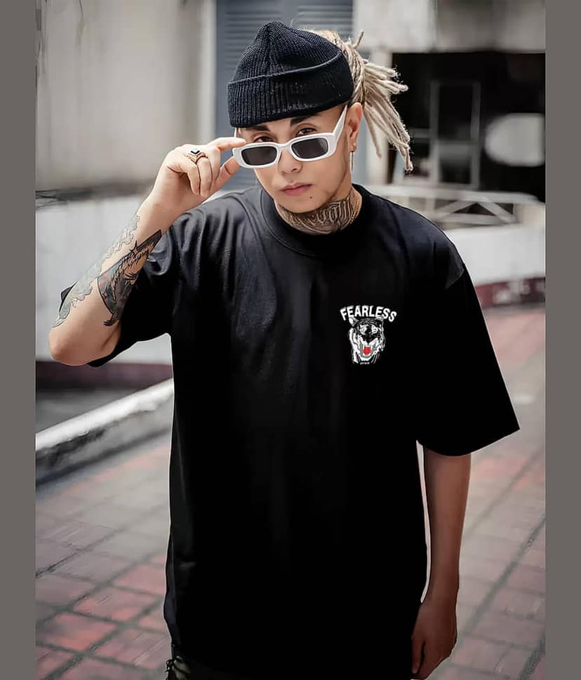 Leotude Pack of 1 Cotton Blend Oversized Fit Men's T-Shirt ( Black ) view 2
