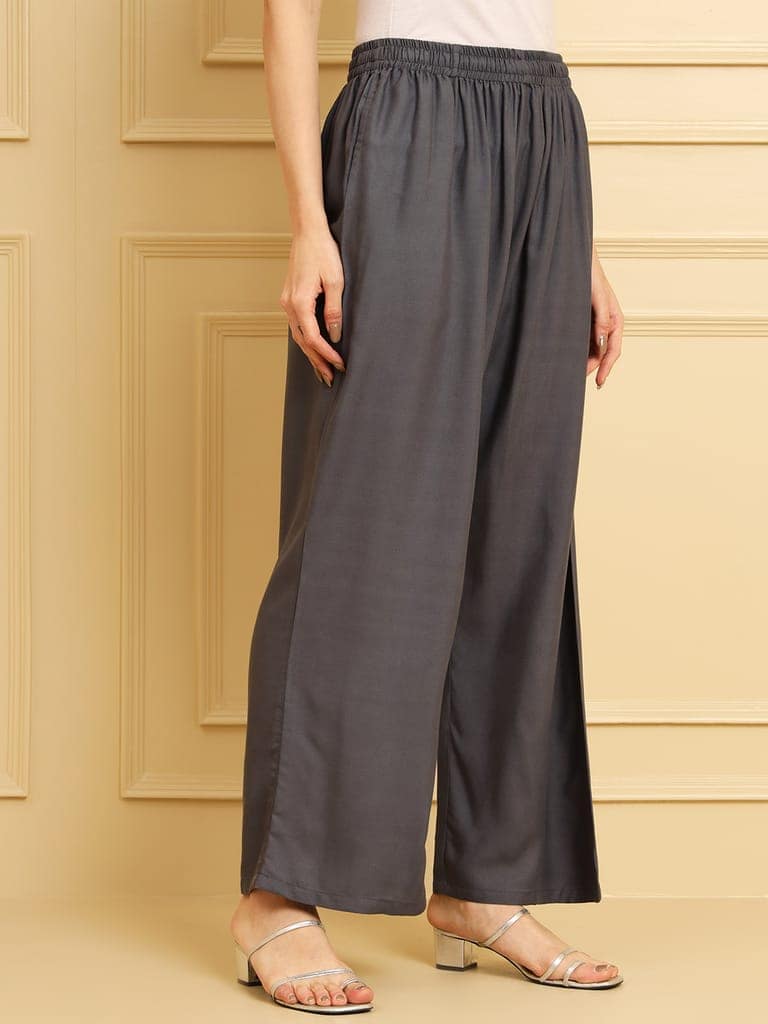 Soft Colors Regular Fit Pocket Palazzo (Dark Grey) view 2