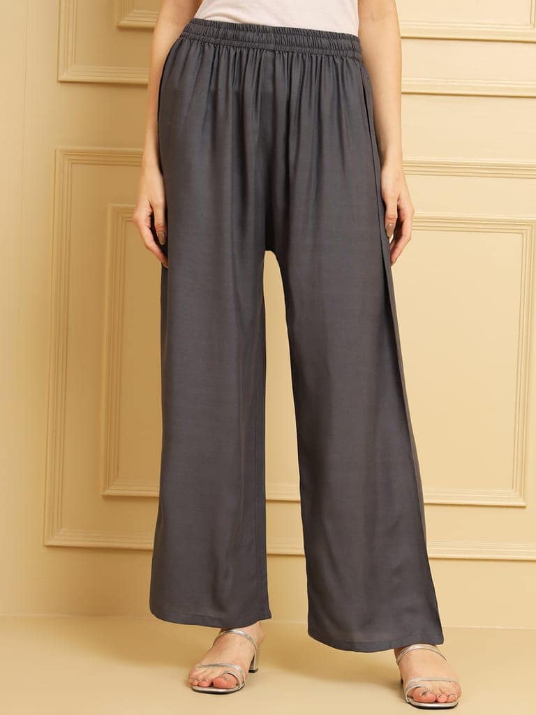 Soft Colors Regular Fit Pocket Palazzo (Dark Grey) view 5