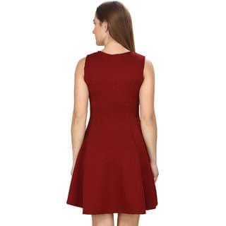 AV Creations fit flare dress stone embellished around neck ( WINE RED) view 2