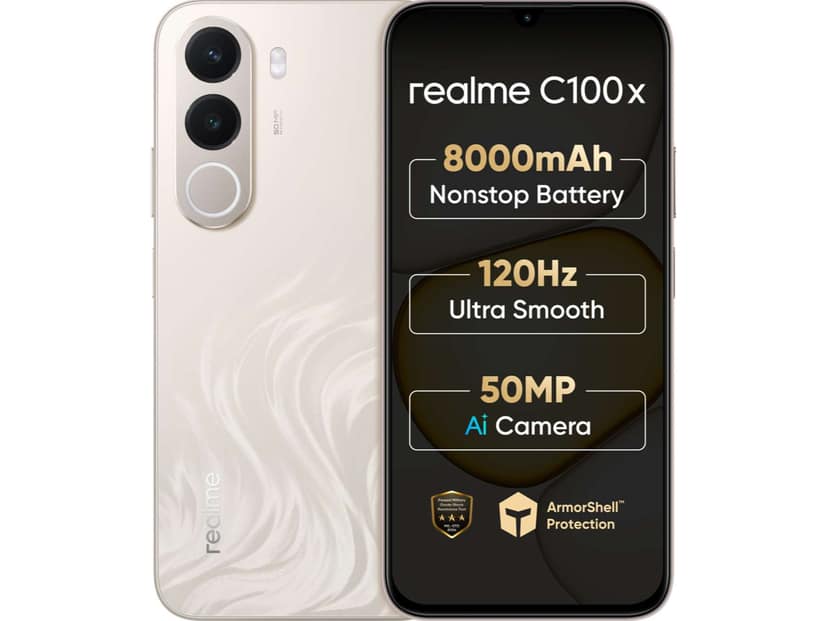 Realme C100X Smartphone, 4GB RAM, 64GB Storage - Golden Coast